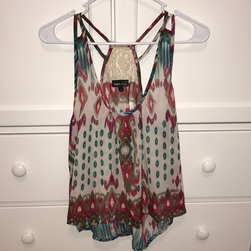 patterned tank with lace back